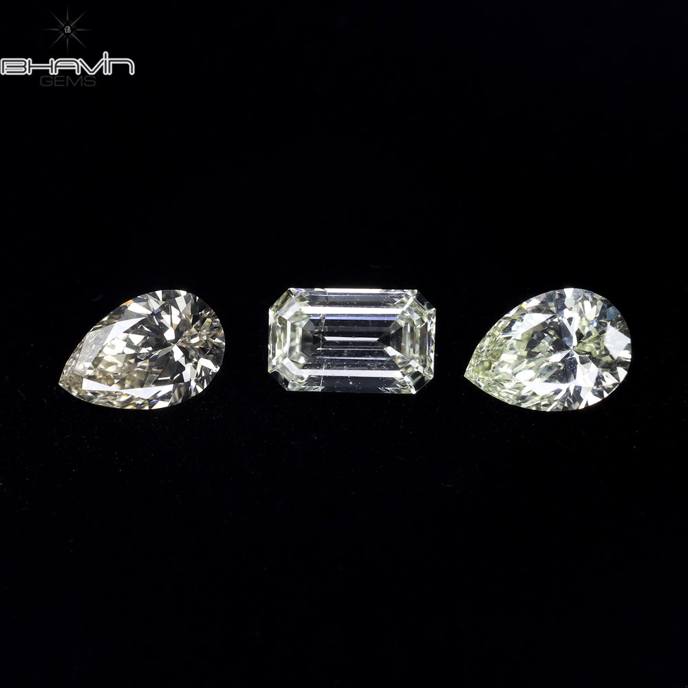 0.59 CT/3 PCS Pear-Emerald Shape Natural Diamond White Color VS-SI Clarity (4.77 MM)