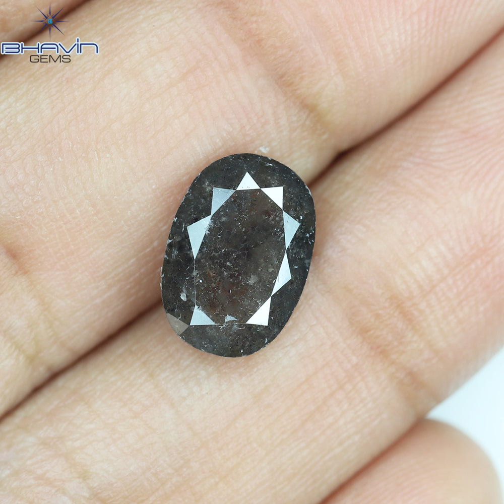3.22 CT, 0val Shape, Black Gray (Salt and Pepper)Color Loose Diamond, Clarity I3
