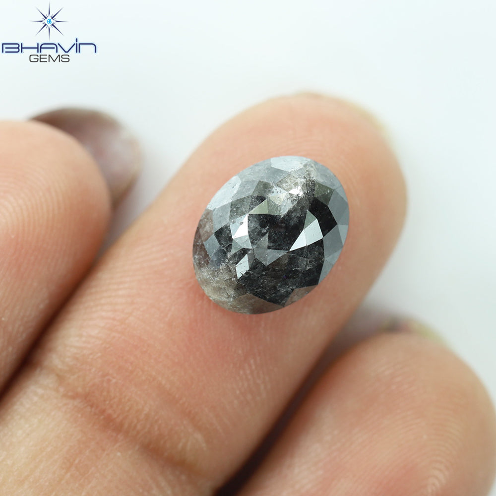3.55 CT, 0val Shape, Black Gray (Salt and Pepper)Color Loose Diamond, Clarity I3