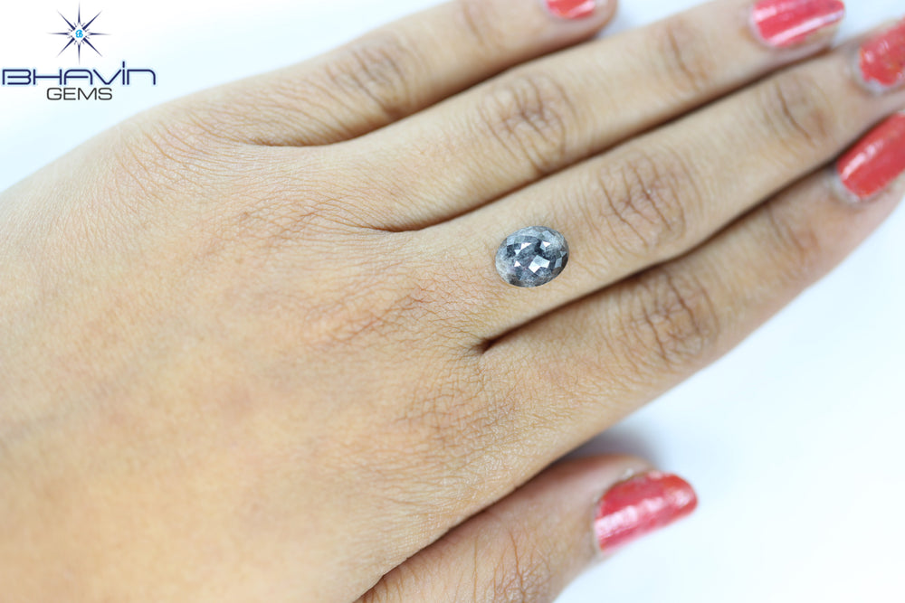 3.55 CT, 0val Shape, Black Gray (Salt and Pepper)Color Loose Diamond, Clarity I3