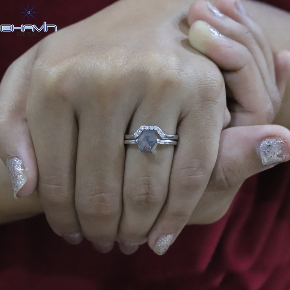 ヘキサゴン ダイヤモンド 天然ダイヤモンド リング グレーカラー ゴールド リング 婚約指輪