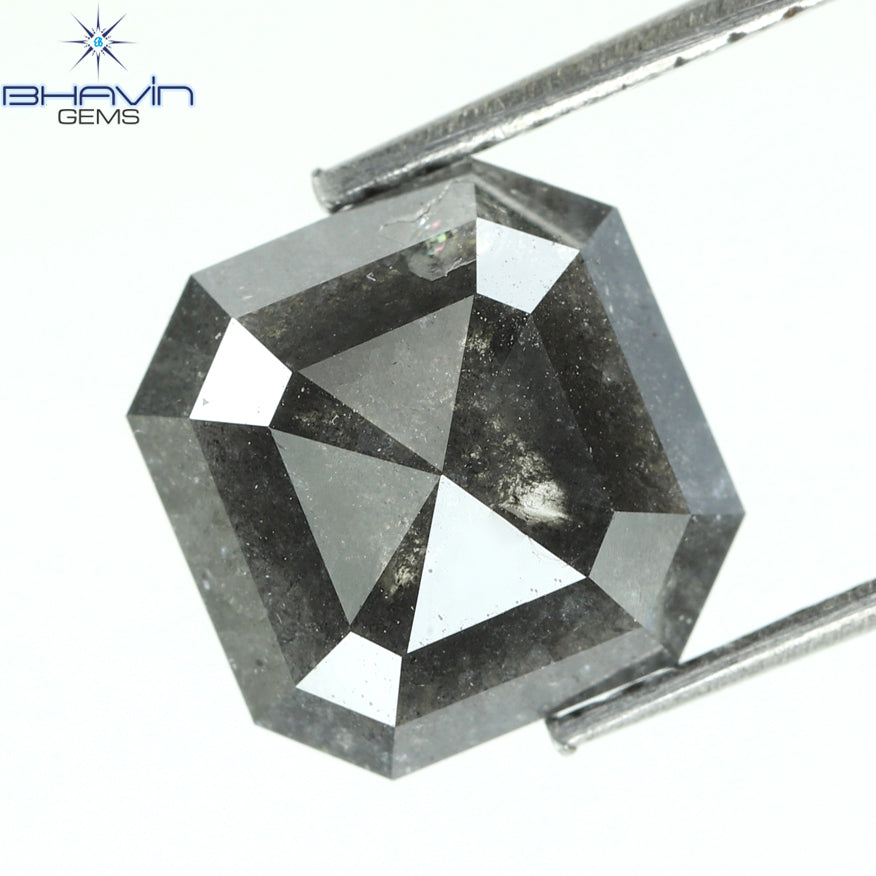 2.03 CT Square Emerald Shape Natural Loose Diamond Salt And Pepper Color For Engagement Ring and Wedding Ring I3 Clarity 8.07 MM /Sku:N6-70