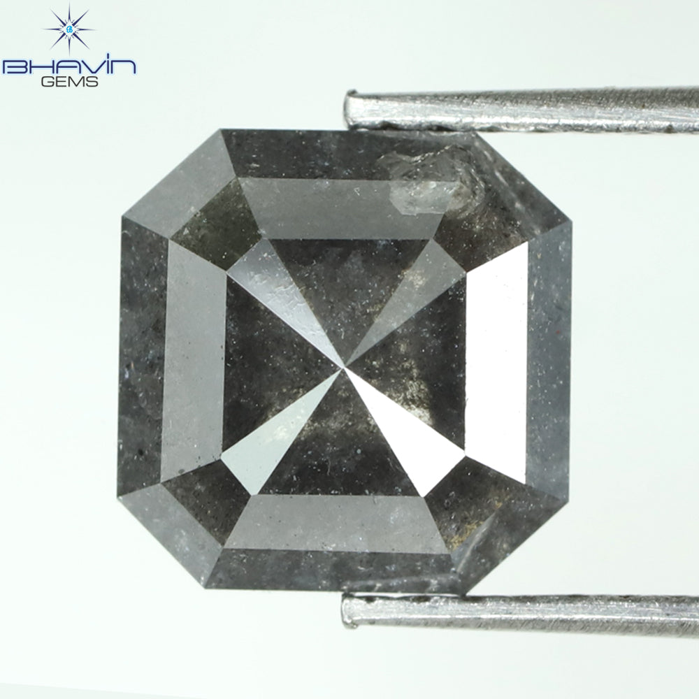 2.03 CT Square Emerald Shape Natural Loose Diamond Salt And Pepper Color For Engagement Ring and Wedding Ring I3 Clarity 8.07 MM /Sku:N6-70