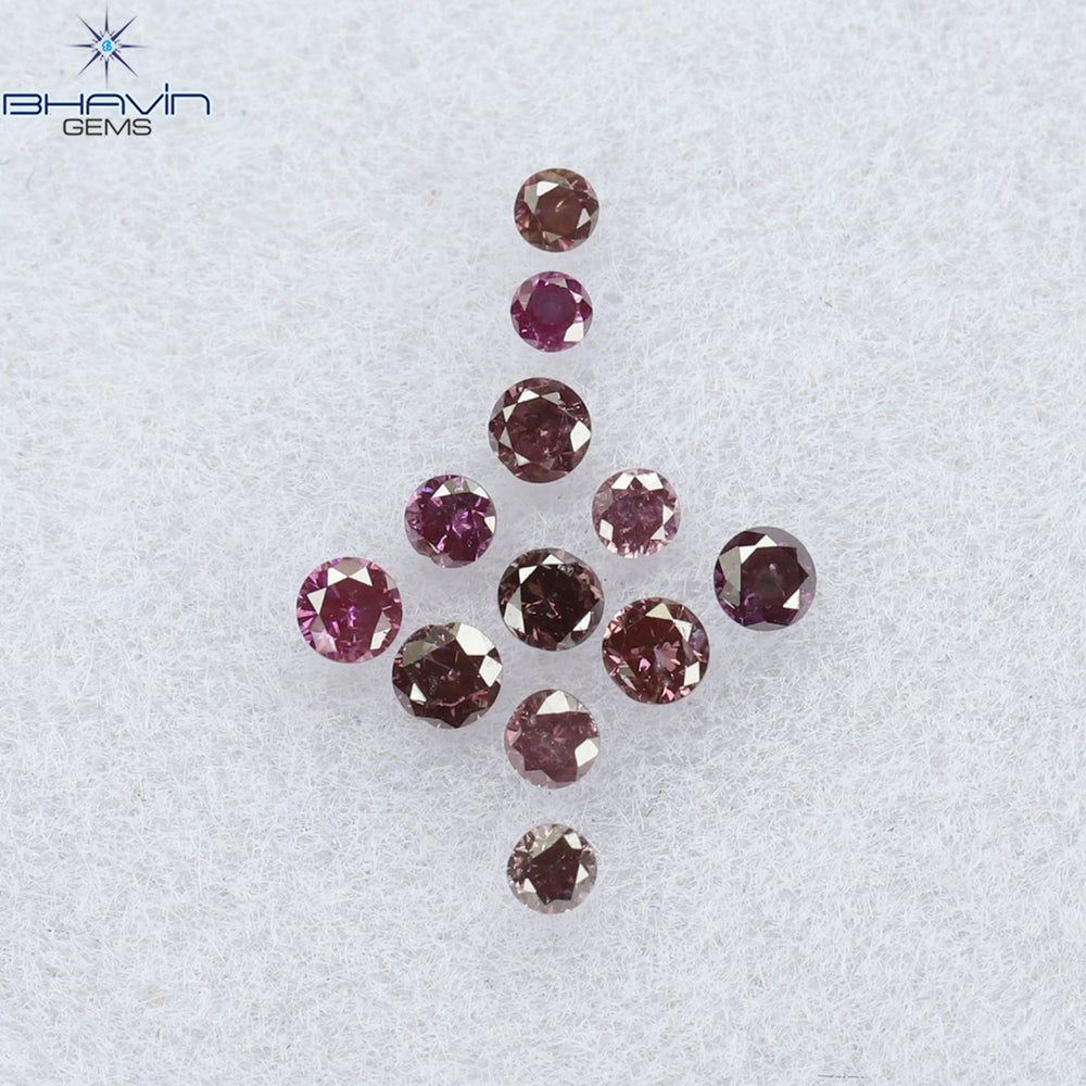 0.12 CT/12 ピース ラウンド シェイプ ナチュラル ルース ダイヤモンド ピンク カラー SI クラリティ (1.50 MM)