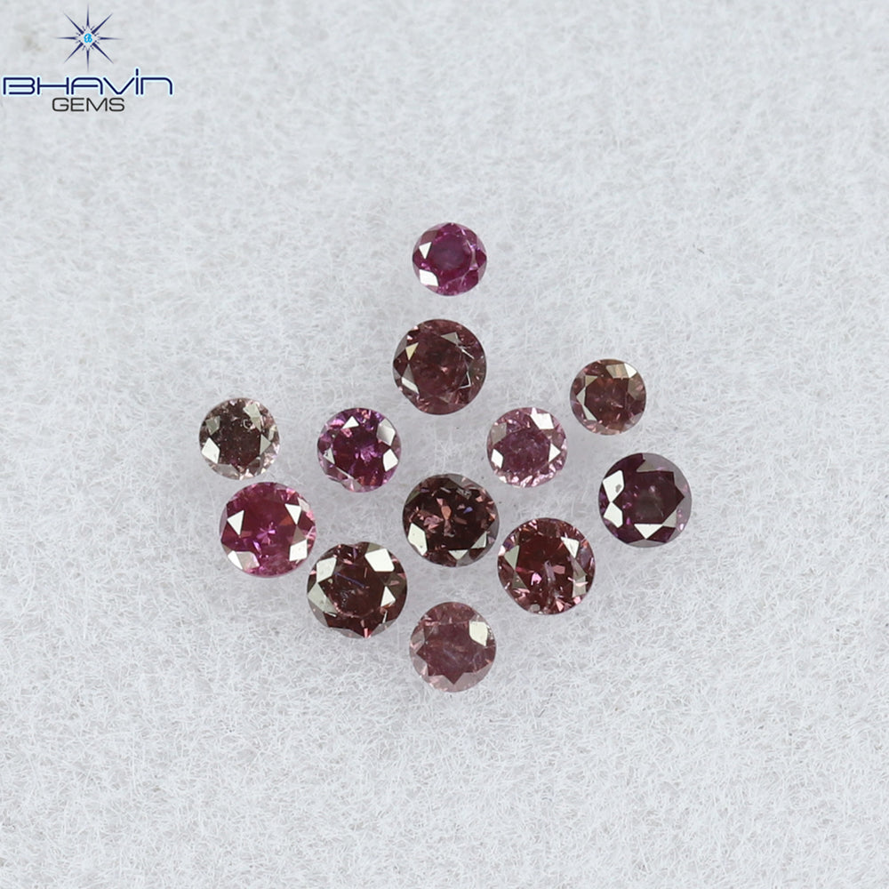0.12 CT/12 ピース ラウンド シェイプ ナチュラル ルース ダイヤモンド ピンク カラー SI クラリティ (1.50 MM)