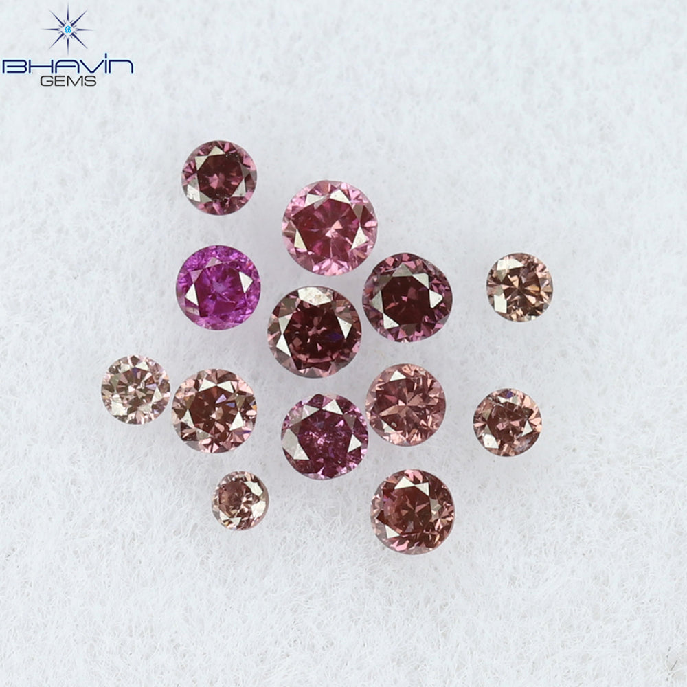 0.12 CT/13 Pcs Round Shape Natural Loose Diamond Pink Color VS-SI Clarity (1.50 MM)