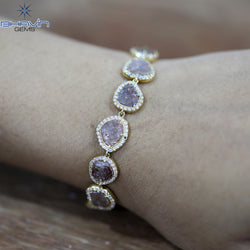 Diamond Bracelet, Slice Rose cut Diamond, Brown Color, Yellow Gold String lock Engagement Wedding Gift