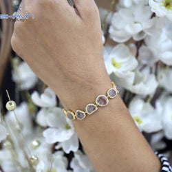Diamond Bracelet, Slice Rose cut Diamond, Brown Color, Yellow Gold String lock Engagement Wedding Gift