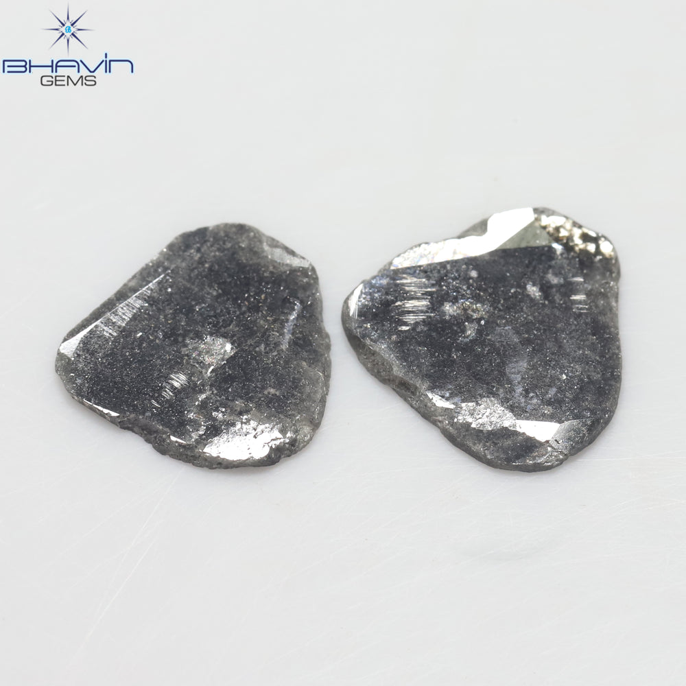 3.16 CT/2 PCS Slice Shape Natural Diamond Salt And Pepper Color I3 Clarity (12.32 MM)