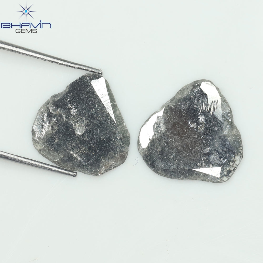 3.16 CT/2 PCS Slice Shape Natural Diamond Salt And Pepper Color I3 Clarity (12.32 MM)