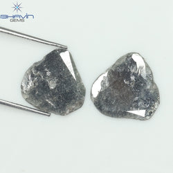 3.16 CT/2 PCS Slice Shape Natural Diamond Salt And Pepper Color I3 Clarity (12.32 MM)