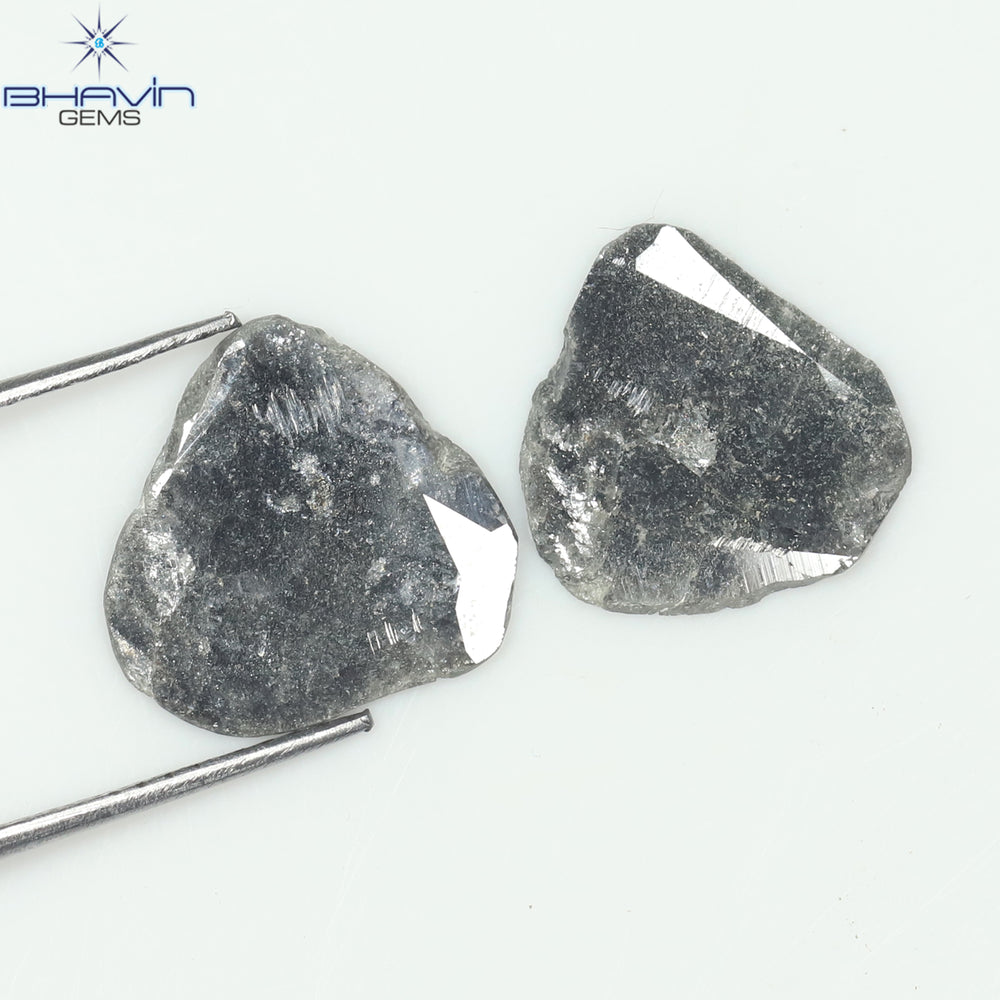 3.16 CT/2 PCS Slice Shape Natural Diamond Salt And Pepper Color I3 Clarity (12.32 MM)