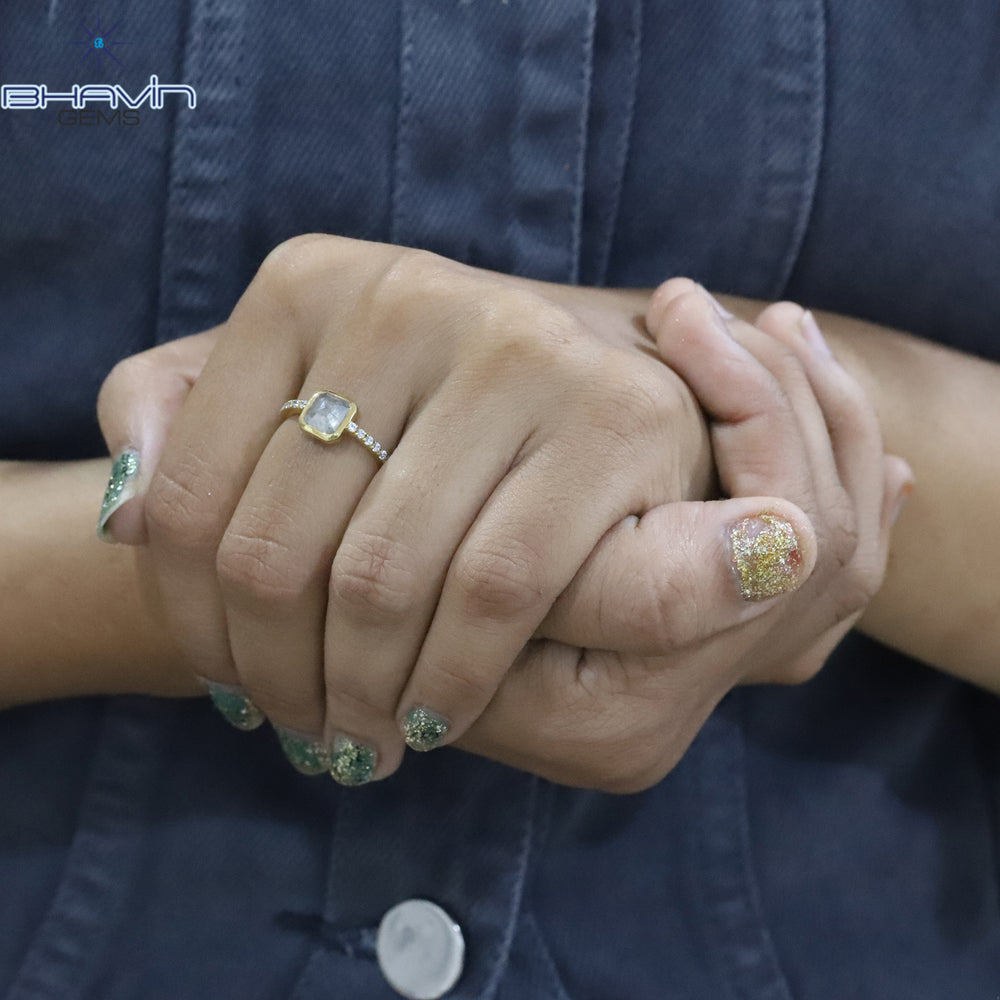 エメラルド ダイヤモンド ソルト アンド ペッパー ダイヤモンド 天然ダイヤモンド ゴールド リング 婚約指輪