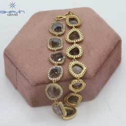 Diamond Bracelet, Slice Rose cut Diamond, Brown Color, Yellow Gold String lock Engagement Wedding Gift