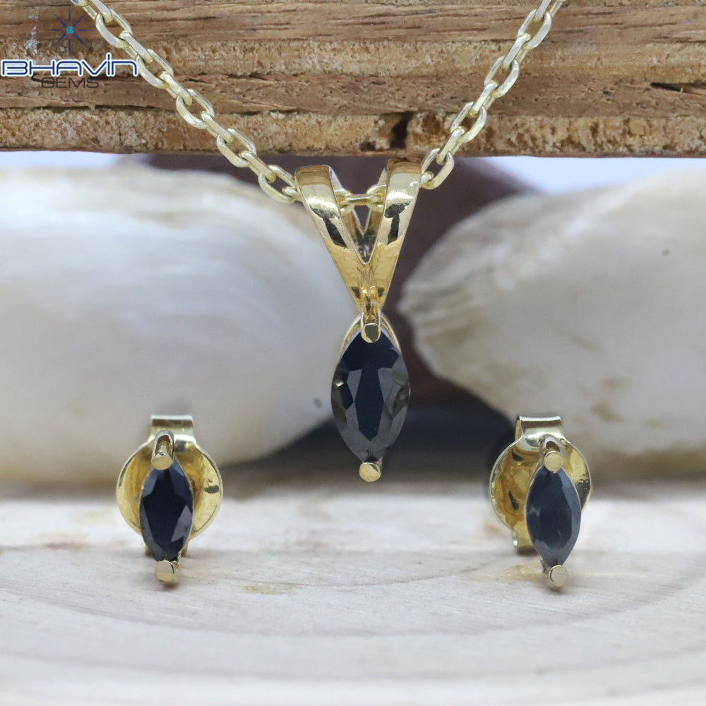 Diamond Pendant-Earring, Princess Diamond, Black Diamond, Yellow Gold, Bridal Necklace