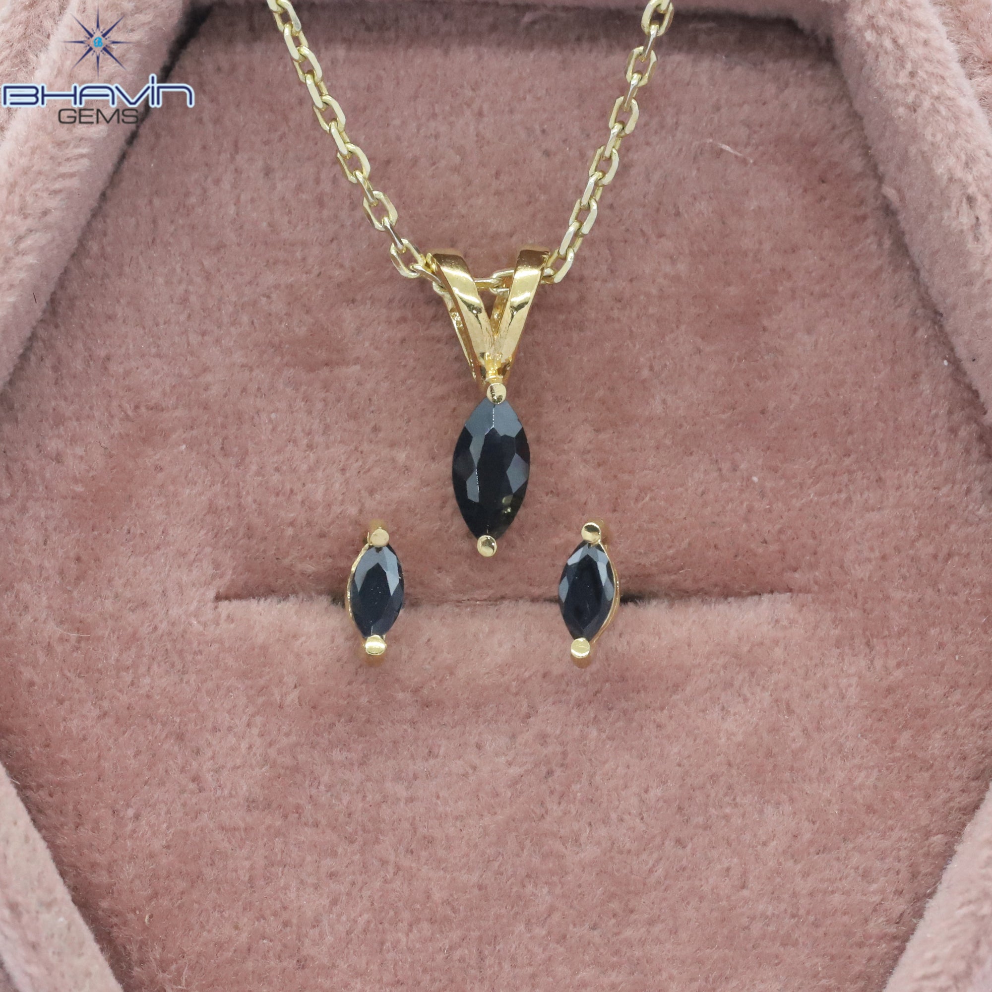 Diamond Pendant-Earring, Princess Diamond, Black Diamond, Yellow Gold, Bridal Necklace
