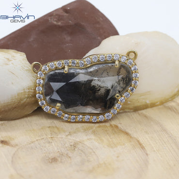 ダイヤモンド ペンダント、スライス ダイヤモンド、ソルト アンド ペッパー ダイヤモンド、イエロー ゴールド ペンダント、ブライダル ネックレス、ペンダント