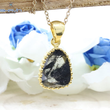 Diamond Pendant, Slice Diamond, Salt And pepper Diamond, Yellow Gold Pendant, Bridal Necklace, Pendant