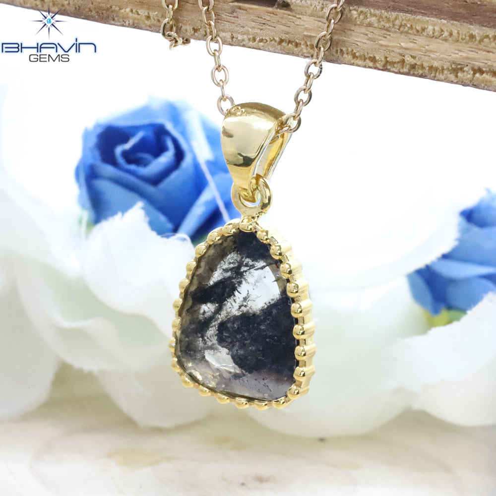 Diamond Pendant, Slice Diamond, Salt And pepper Diamond, Yellow Gold Pendant, Bridal Necklace, Pendant