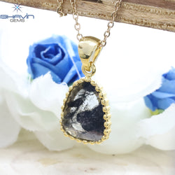 Diamond Pendant, Slice Diamond, Salt And pepper Diamond, Yellow Gold Pendant, Bridal Necklace, Pendant