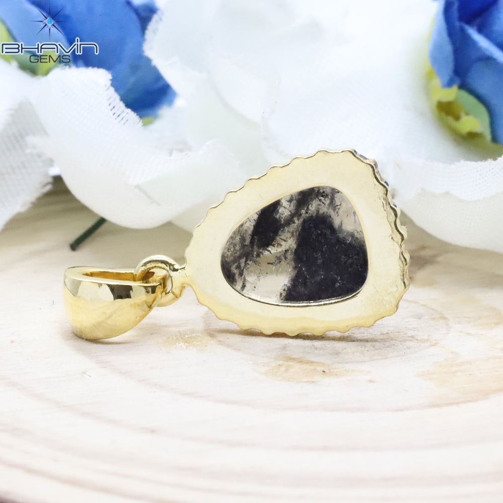 Diamond Pendant, Slice Diamond, Salt And pepper Diamond, Yellow Gold Pendant, Bridal Necklace, Pendant