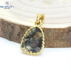 Diamond Pendant, Slice Diamond, Salt And pepper Diamond, Yellow Gold Pendant, Bridal Necklace, Pendant