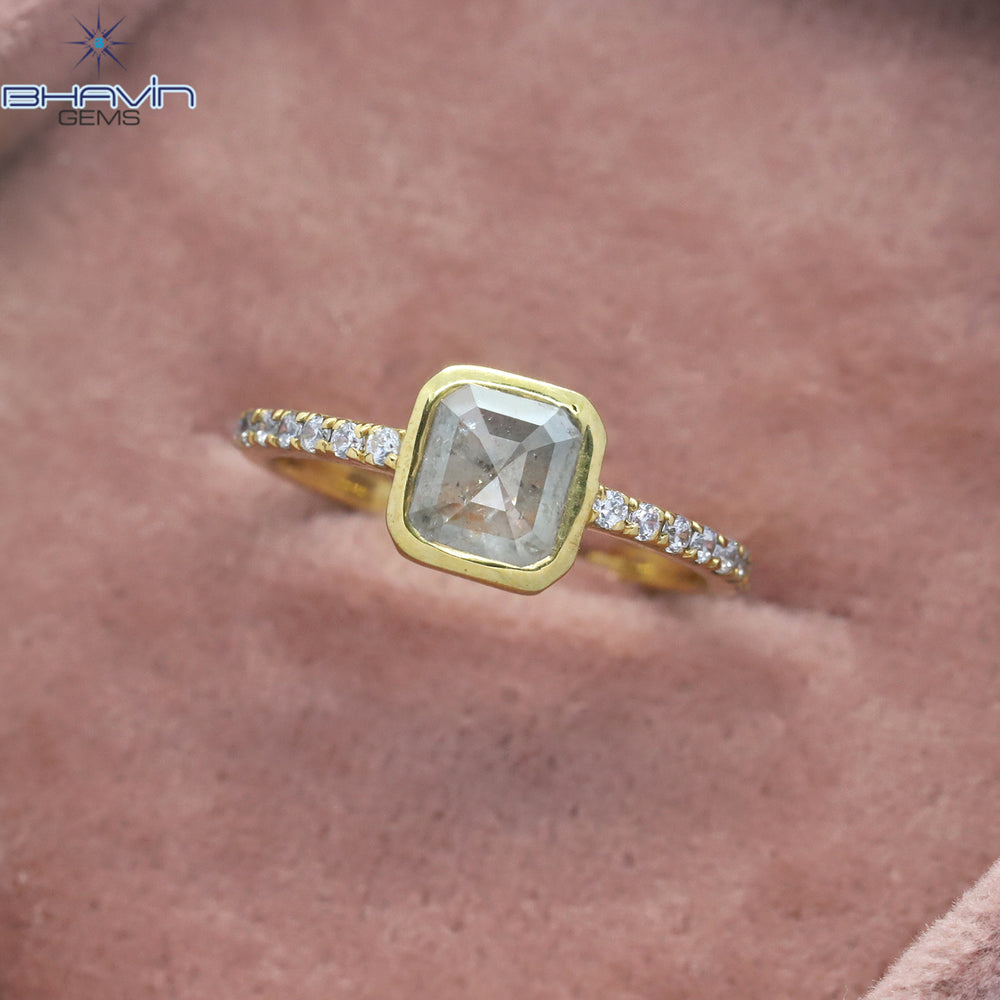 エメラルド ダイヤモンド ソルト アンド ペッパー ダイヤモンド 天然ダイヤモンド ゴールド リング 婚約指輪