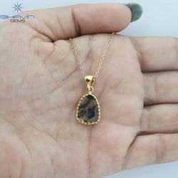 Diamond Pendant, Slice Diamond, Salt And pepper Diamond, Yellow Gold Pendant, Bridal Necklace, Pendant