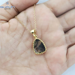 Diamond Pendant, Slice Diamond, Salt And pepper Diamond, Yellow Gold Pendant, Bridal Necklace, Pendant