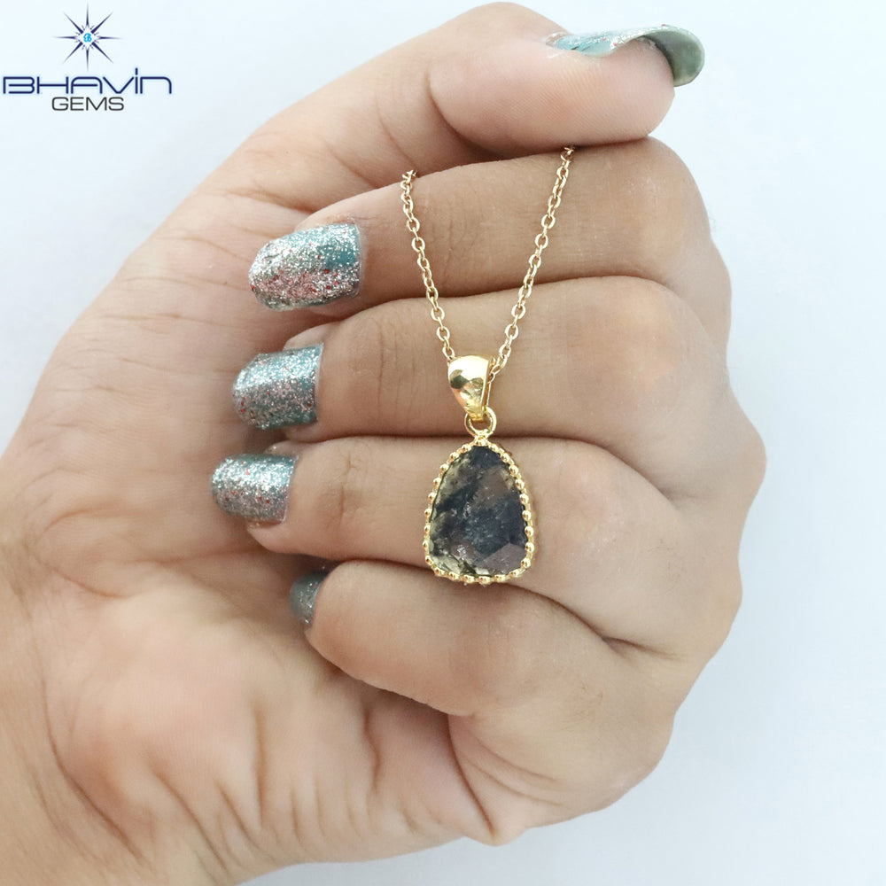 Diamond Pendant, Slice Diamond, Salt And pepper Diamond, Yellow Gold Pendant, Bridal Necklace, Pendant