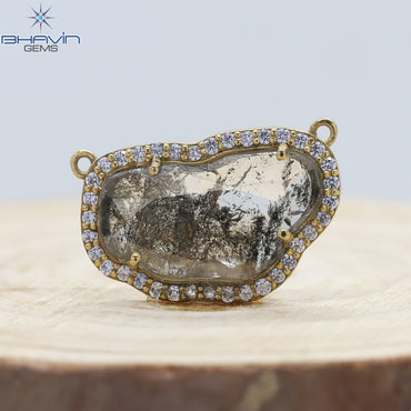 ダイヤモンド ペンダント、スライス ダイヤモンド、ソルト アンド ペッパー ダイヤモンド、イエロー ゴールド ペンダント、ブライダル ネックレス、ペンダント