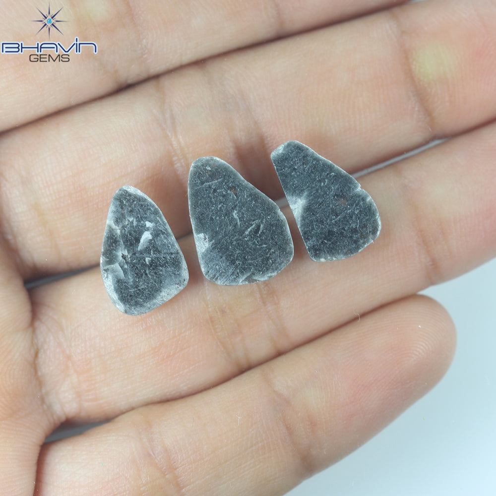 4.32 CT/3 PCS Slice Shape Natural Diamond Black Color I3 Clarity (13.40 MM)