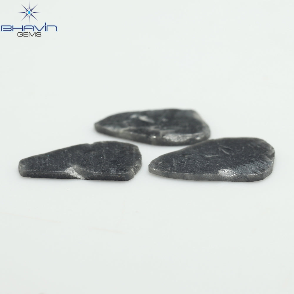 4.32 CT/3 PCS Slice Shape Natural Diamond Black Color I3 Clarity (13.40 MM)