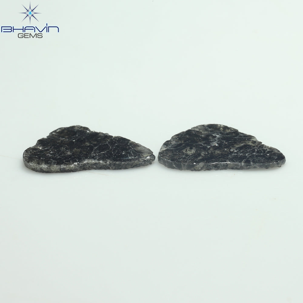 3.44 CT/2 Pcs Slice Shape Natural Diamond Salt And Pepper Color I3 Clarity (14.15 MM)