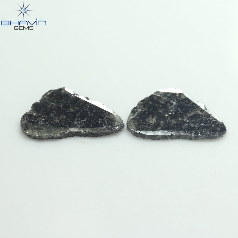 3.44 CT/2 Pcs Slice Shape Natural Diamond Salt And Pepper Color I3 Clarity (14.15 MM)