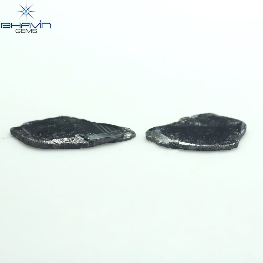 2.69 CT(2 Pcs) Slice Shape Natural Diamond Black Color I3 Clarity (15.45 MM)