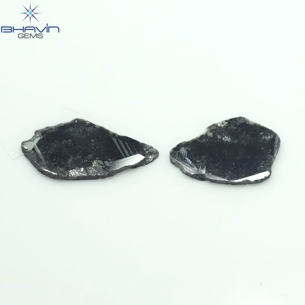 2.69 CT(2 Pcs) Slice Shape Natural Diamond Black Color I3 Clarity (15.45 MM)