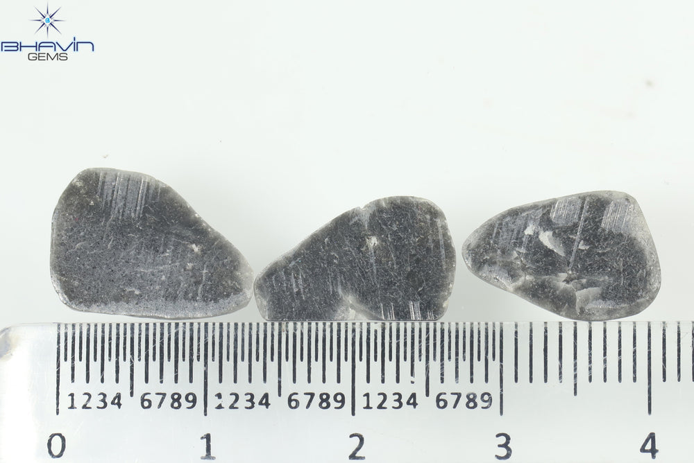 4.32 CT/3 PCS Slice Shape Natural Diamond Black Color I3 Clarity (13.40 MM)