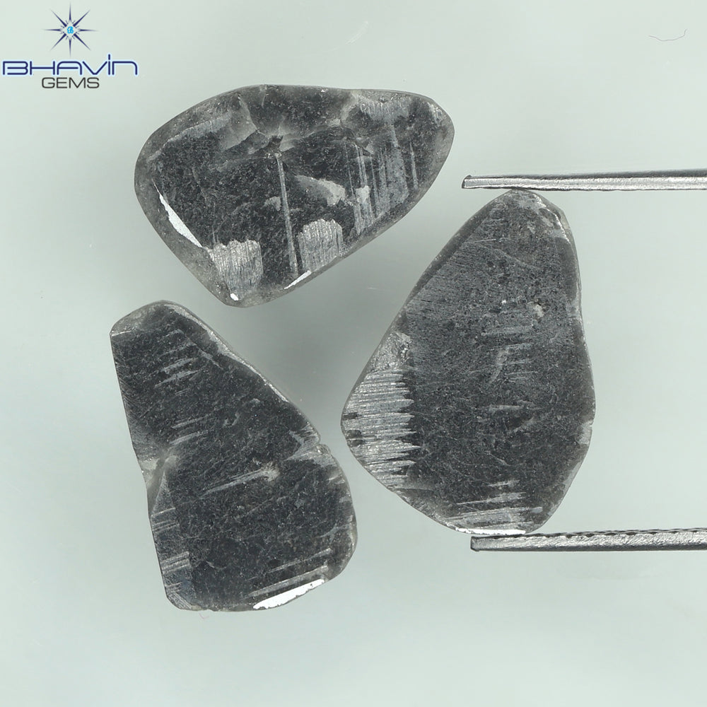 4.32 CT/3 PCS Slice Shape Natural Diamond Black Color I3 Clarity (13.40 MM)