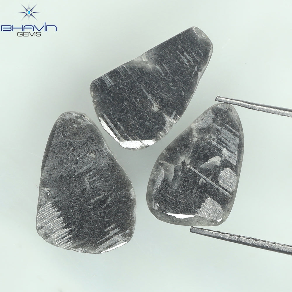 4.32 CT/3 PCS Slice Shape Natural Diamond Black Color I3 Clarity (13.40 MM)