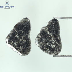 3.44 CT/2 Pcs Slice Shape Natural Diamond Salt And Pepper Color I3 Clarity (14.15 MM)