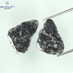 3.44 CT/2 Pcs Slice Shape Natural Diamond Salt And Pepper Color I3 Clarity (14.15 MM)