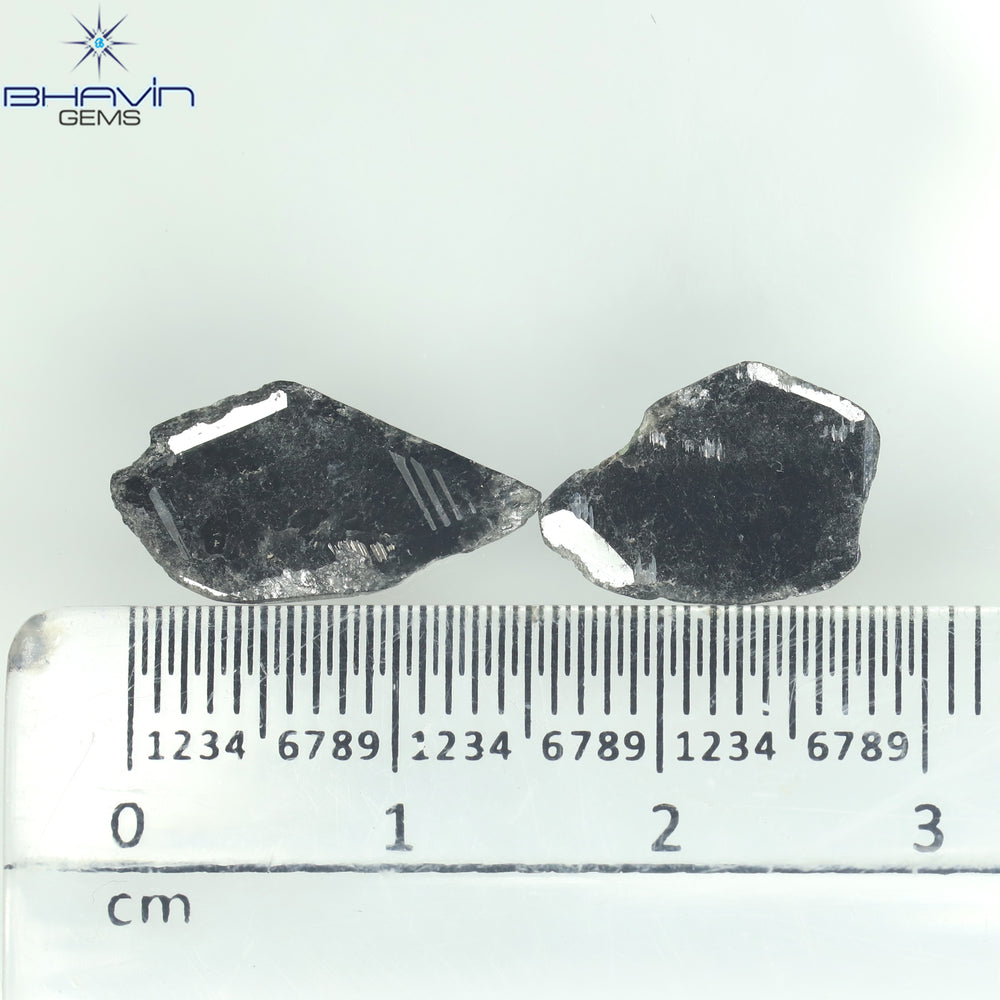 2.69 CT(2 Pcs) Slice Shape Natural Diamond Black Color I3 Clarity (15.45 MM)