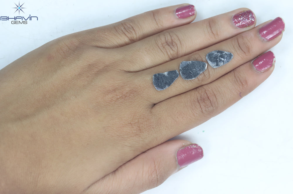 4.32 CT/3 PCS Slice Shape Natural Diamond Black Color I3 Clarity (13.40 MM)