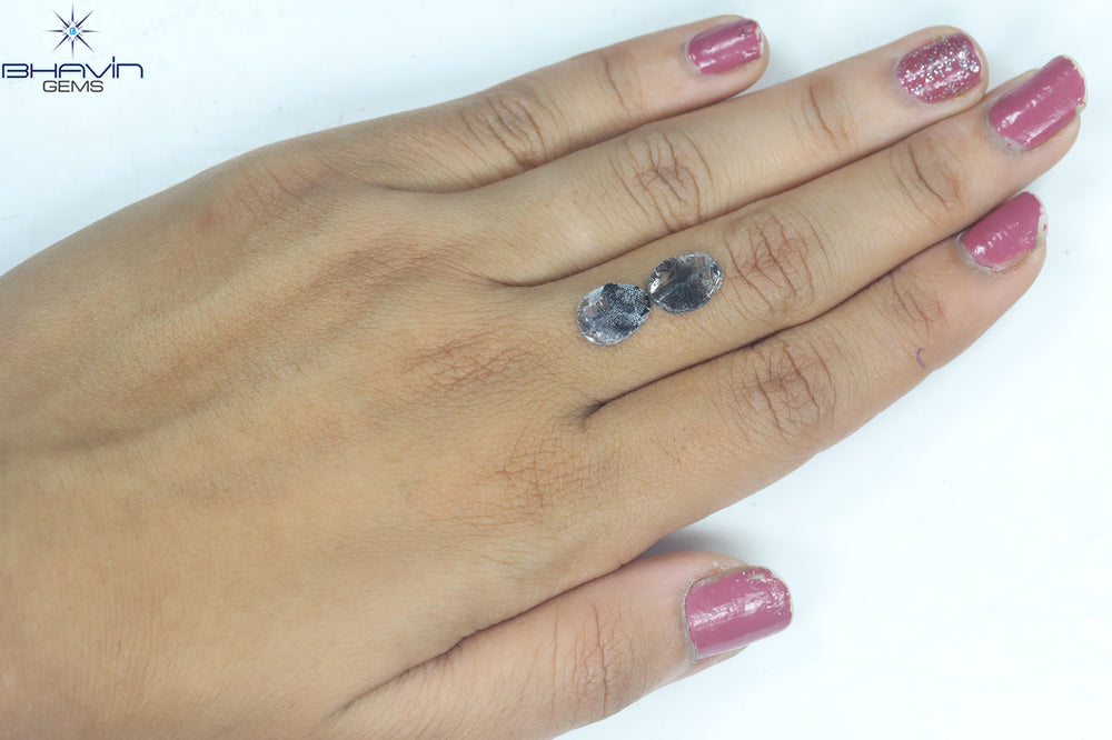 1.82 CT/2 個のスライス形状天然ダイヤモンド ソルト アンド ペッパー カラー I3 クラリティ (10.38 MM)