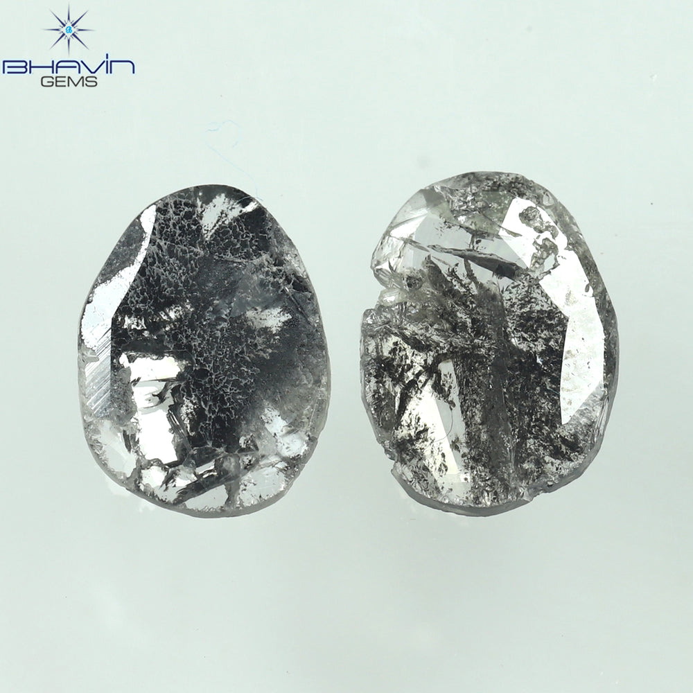 1.82 CT/2 Pcs Slice Shape Natural Diamond Salt And Pepper Color I3 Clarity (10.38 MM)