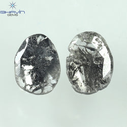 1.82 CT/2 個のスライス形状天然ダイヤモンド ソルト アンド ペッパー カラー I3 クラリティ (10.38 MM)