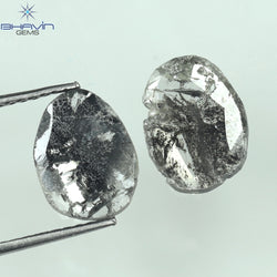 1.82 CT/2 個のスライス形状天然ダイヤモンド ソルト アンド ペッパー カラー I3 クラリティ (10.38 MM)