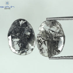 1.82 CT/2 個のスライス形状天然ダイヤモンド ソルト アンド ペッパー カラー I3 クラリティ (10.38 MM)