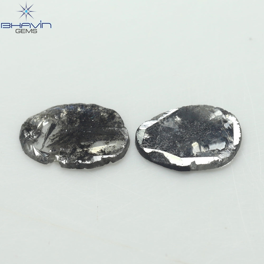 1.82 CT/2 個のスライス形状天然ダイヤモンド ソルト アンド ペッパー カラー I3 クラリティ (10.38 MM)